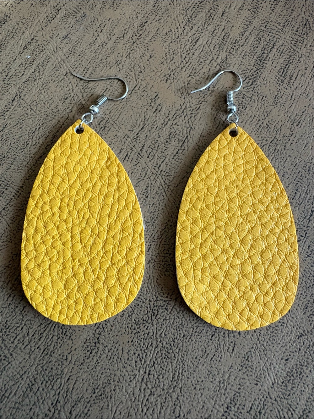Yellow Teardrop Leatherette Earrings - Unbranded